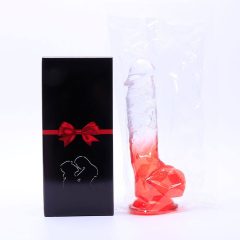   Sunfo - připínací, realistické dildo s varlaty - 21 cm (průsvitně červené)