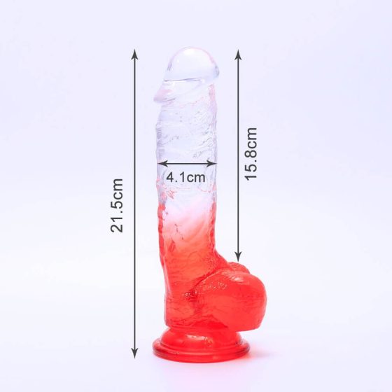 Sunfo - připínací, realistické dildo s varlaty - 21 cm (průsvitně červené)