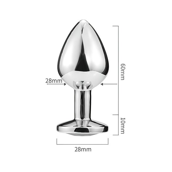 Sunfo - anální kovový plug se srdcovým kamínkem - stříbrná/bílá