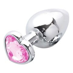   Sunfo - kovové anální dildo s kamenem ve tvaru srdce (stříbrno-růžové)