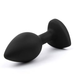   Sunfo - silicone anal dildo with heart-shaped stone (black and white)