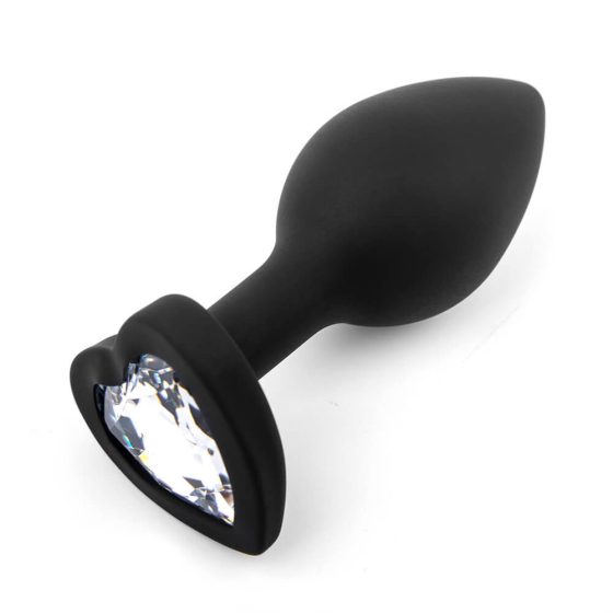 Sunfo - Silikonové anální dildo s kamenem ve tvaru srdce (černobílé)