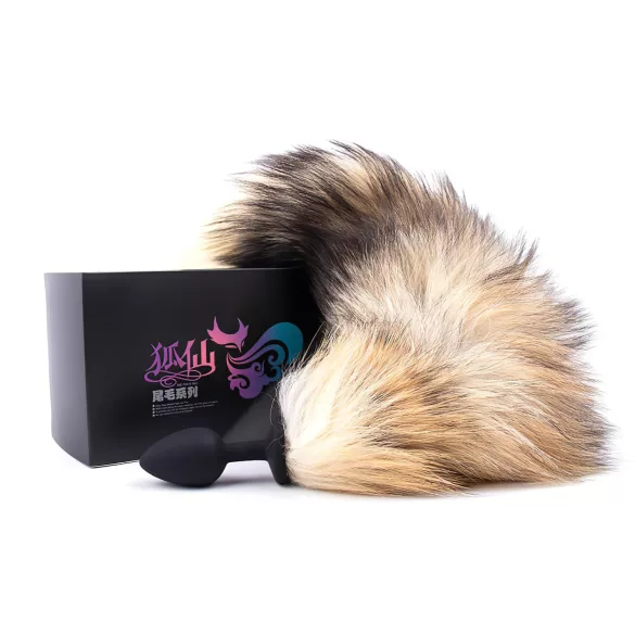 Sunfo - anální kolík se silikonovým liščím ocasem - černo-červený