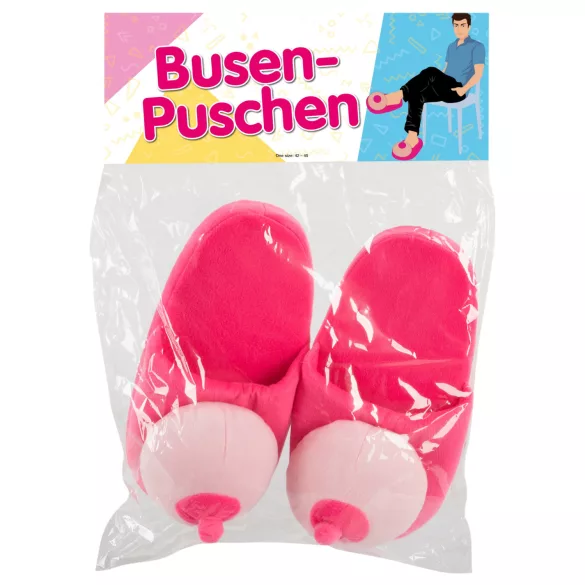 Plyšové pantofle - tvar prsou - růžové