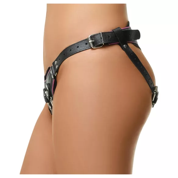 ZADO - kožený spodní popruh na připínací dildo pro BDSM (černý, S-L)