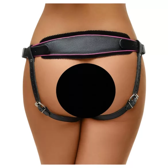 ZADO - kožený spodní popruh na připínací dildo pro BDSM (černý, S-L)