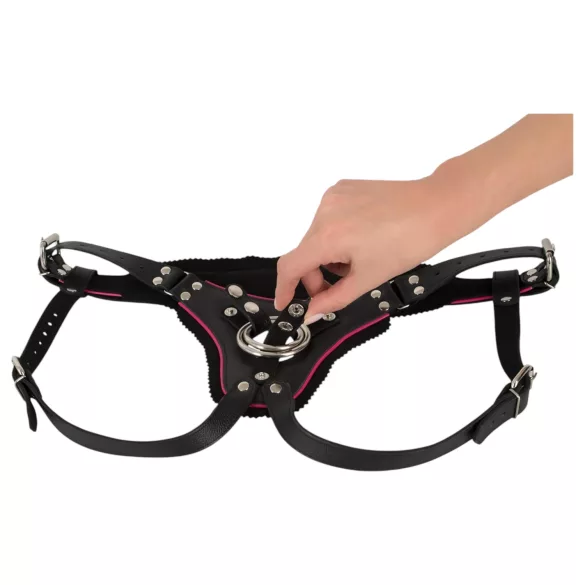 ZADO - kožený spodní popruh na připínací dildo pro BDSM (černý, S-L)