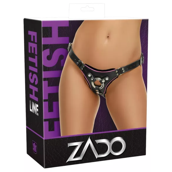 ZADO - kožený spodní popruh na připínací dildo pro BDSM (černý, S-L)