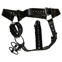 ZADO - kožená tanga s dildem a 3 erekčními kroužky