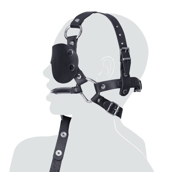ZADO - Kožená maska na hlavu se šablonou a řídítky (černá)