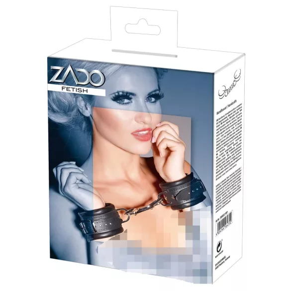 ZADO - kožená pouta na zápěstí s karabinou - černá