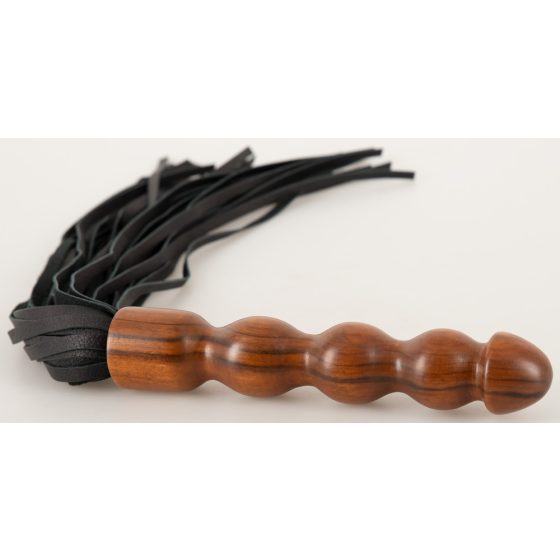 ZADO - Kožený bič, dřevěné dildo s rukojetí (černohnědé)