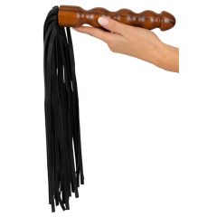   ZADO - Kožený bič, dřevěné dildo s rukojetí (černohnědé)