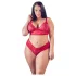 Cottelli Plus Size - podprsenka a kalhotky - jemná krajka - červená - 4XL
