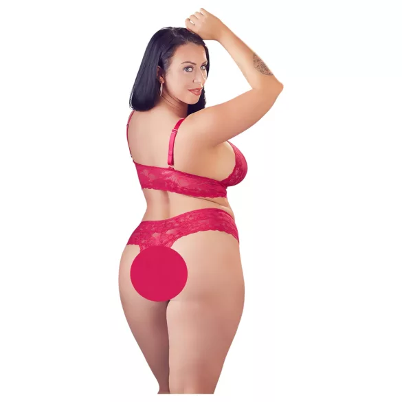 Cottelli Plus Size - podprsenka a kalhotky - jemná krajka - červená - 4XL