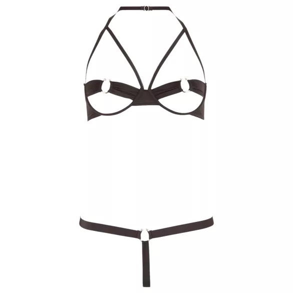 Cottelli - sada podprsenka s kovovými kroužky - černá - 80B/M