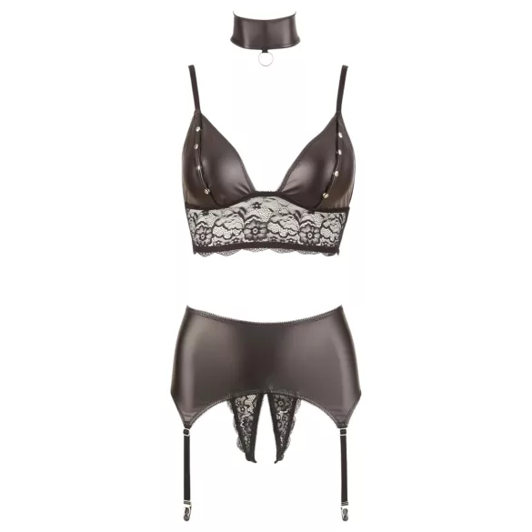 Cottelli Bondage - erotická krajková souprava prádla - lesklá, 4 díly - L