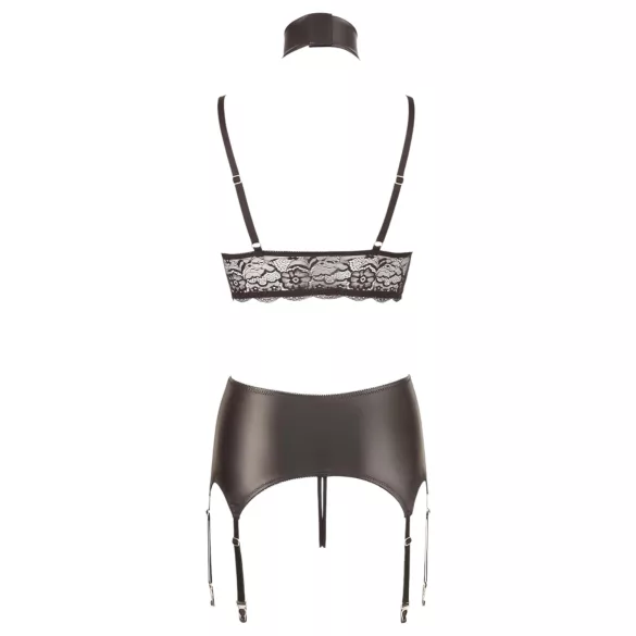 Cottelli Bondage - erotická krajková souprava prádla - lesklá, 4 díly - L