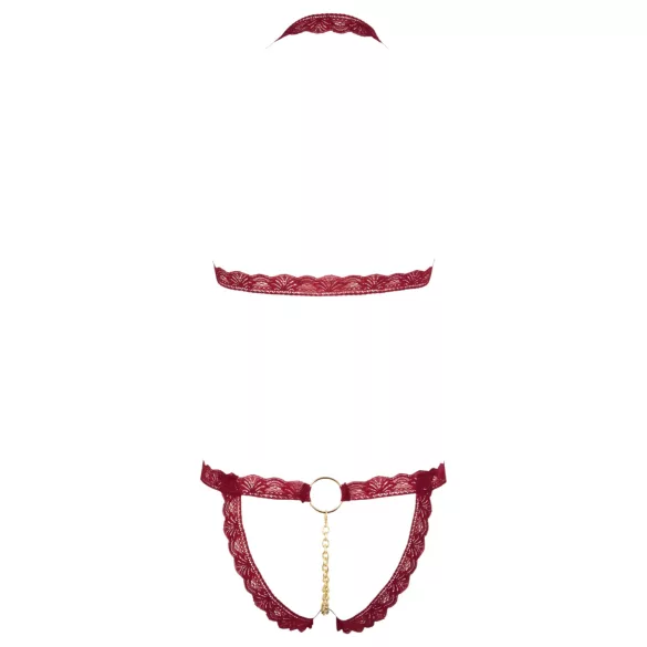 Cottelli - otevřený podprsenkový set s kovovými kroužky - červená - M/L