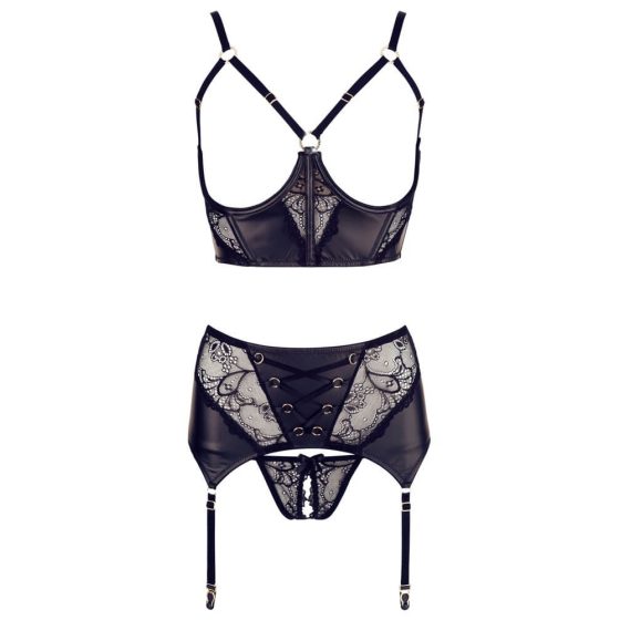 Abierta Fina - Lace Shiny Underwear Set (Black)