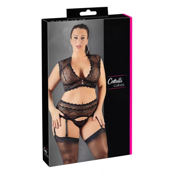 Cottelli Plus Size - krajkové prádlo se štrasem - černé