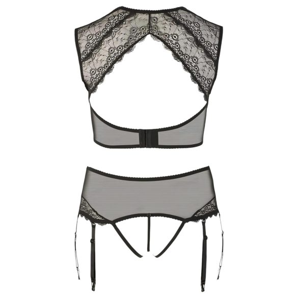 Cottelli Plus Size - třpytivá krajková souprava spodního prádla (černá) - 2XL