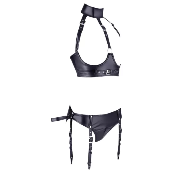 Cottelli Bondage - lesklá podprsenková souprava s pouty - černá - L