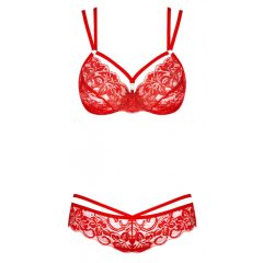 Obsessive 860-SET-3 - strap rose lace bra set (red)