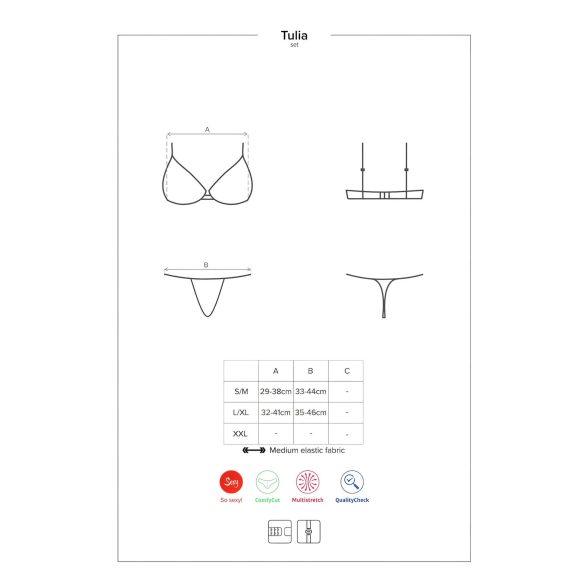 Obsessive Tulia - krajkový komplet (černá-růžová) - L/XL