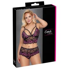   Cottelli Plus Size - květinový podprsenkový set (černá-fialová) - 3XL/4XL