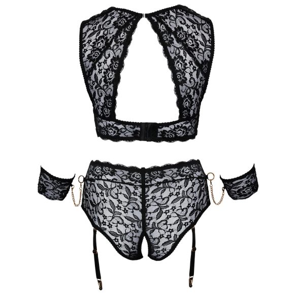 Cottelli Bondage Plus Size - krajková podprsenka sada (černá)