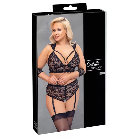 Cottelli Bondage Plus Size - krajková podprsenka sada (černá) - 3XL