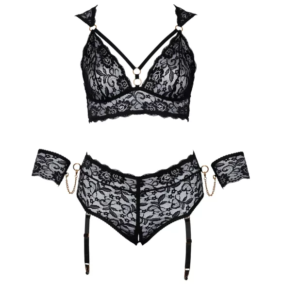 Cottelli Bondage Plus Size - krajková podprsenka sada (černá) - 3XL