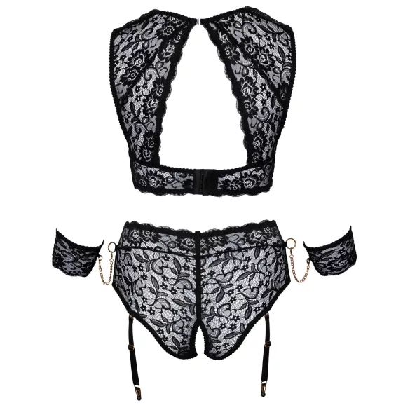 Cottelli Bondage Plus Size - krajková podprsenka sada (černá) - 3XL