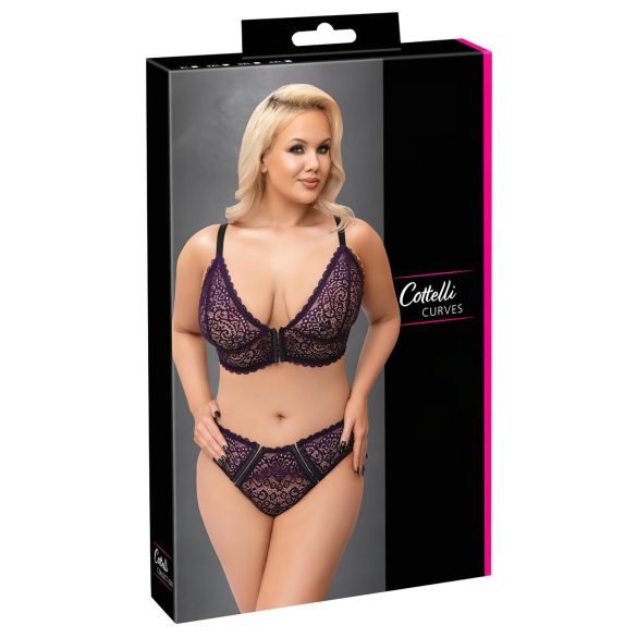 Cottelli Plus Size - průsvitný vzorovaný set podprsenky (fialový)