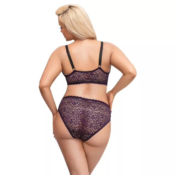 Cottelli Plus Size - průsvitný vzorovaný set podprsenky (fialový) - 2XL