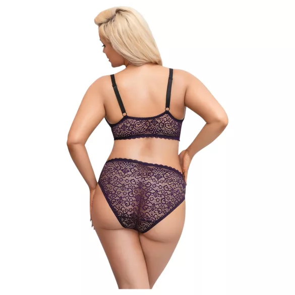 Cottelli Plus Size - průsvitný vzorovaný set podprsenky (fialový) - 2XL