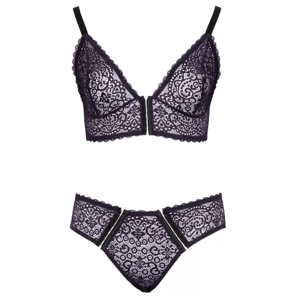 Cottelli Plus Size - průsvitný vzorovaný set podprsenky (fialový) - 2XL