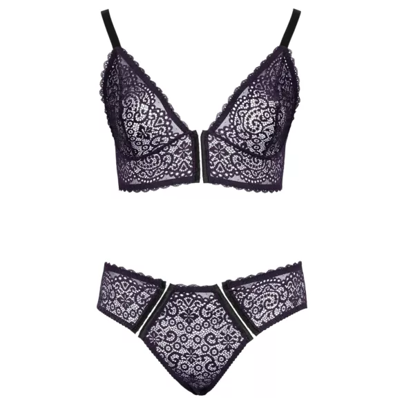 Cottelli Plus Size - průsvitný vzorovaný set podprsenky (fialový) - 2XL