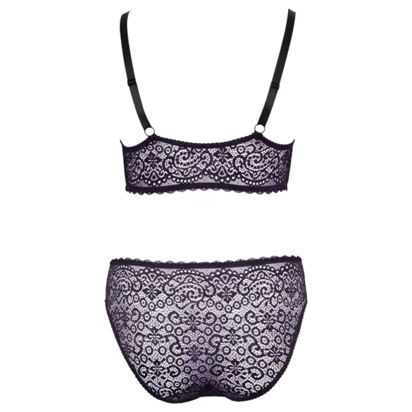 Cottelli Plus Size - průsvitný vzorovaný set podprsenky (fialový) - 2XL
