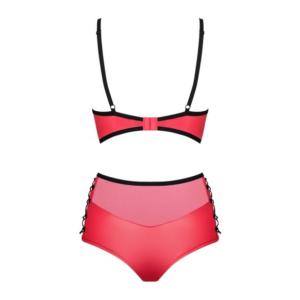 Obsessive Leatheria - podprsenkový set s koženým efektem (červený) - S/M