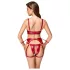 Cottelli Bondage - lesklý set podprsenky a pouta (červená) - L