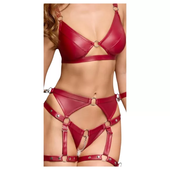 Cottelli Bondage - lesklý set podprsenky a pouta (červená) - L