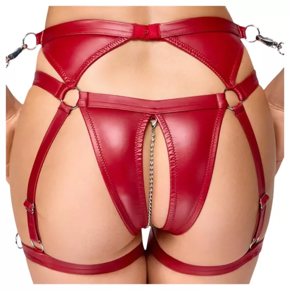 Cottelli Bondage - lesklý set podprsenky a pouta (červená) - L