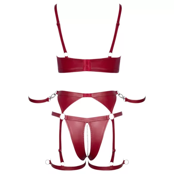 Cottelli Bondage - lesklý set podprsenky a pouta (červená) - L