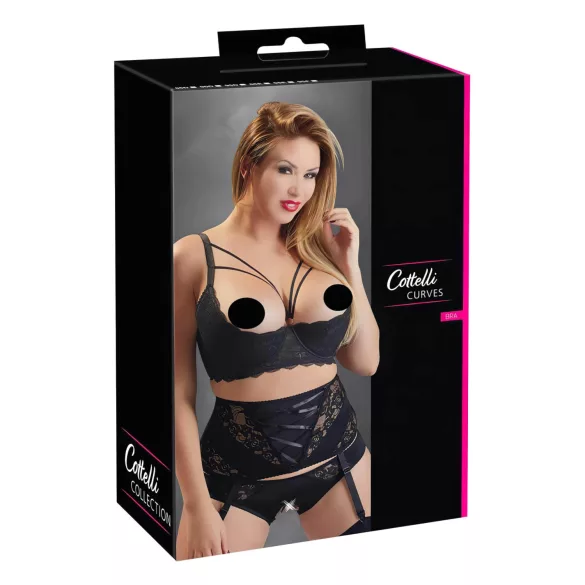 Cottelli Plus Size - podprsenka s pásky a kroužky - černá - 85E