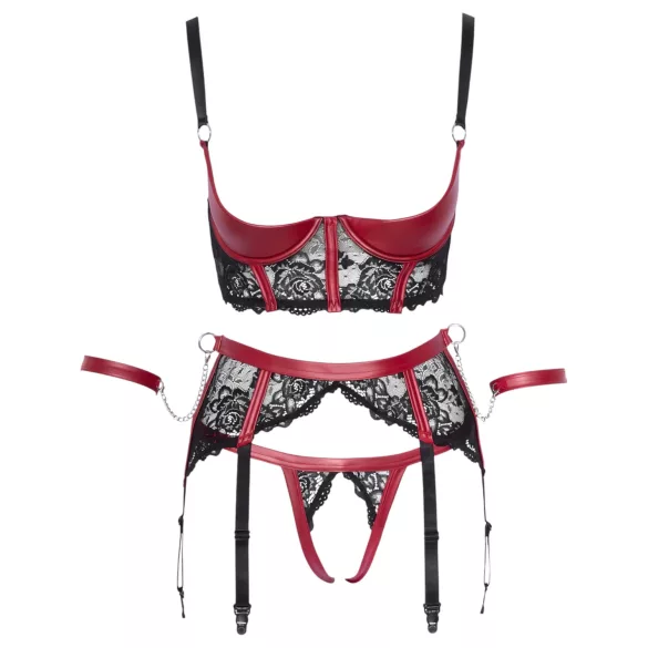 Cottelli Bondage - podprsenka s krajkou - matná červená souprava - M