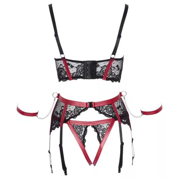 Cottelli Bondage - podprsenka s krajkou - matná červená souprava - M