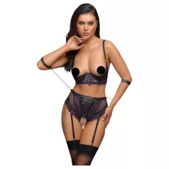   Cottelli Bondage - podprsenková sada a pouta na ruce (černo‑fialová)