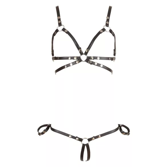 Cottelli Bondage - lesklý tělový postroj bikini - černý